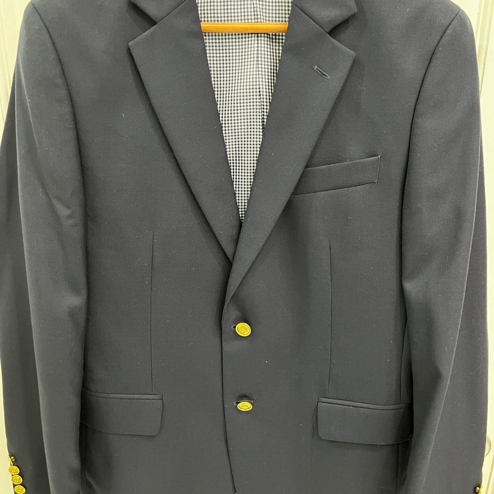 Stafford Blazer Mens 38R Classic Fit Wool Navy Blue 2 Gold Button Sport Coat